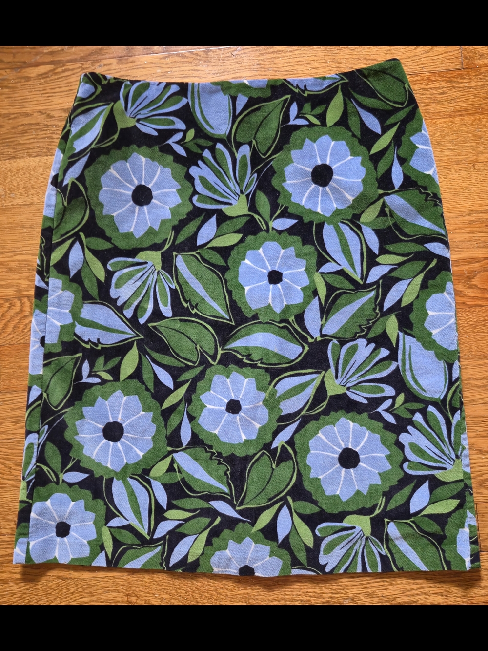Sigrid Olsen Green and Blue Floral Patterned Lined Velour Skirt